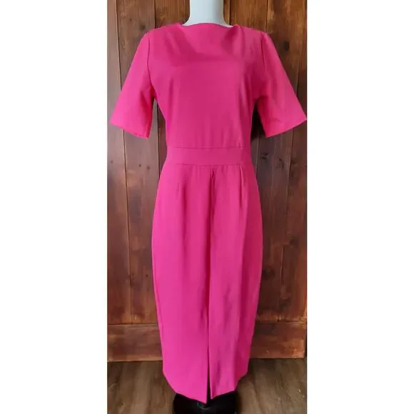 🗽 Brigitte Brianna New York Dress Women L Fuchsia Modest Midi– Made in USA Chic - Picture 1 of 16